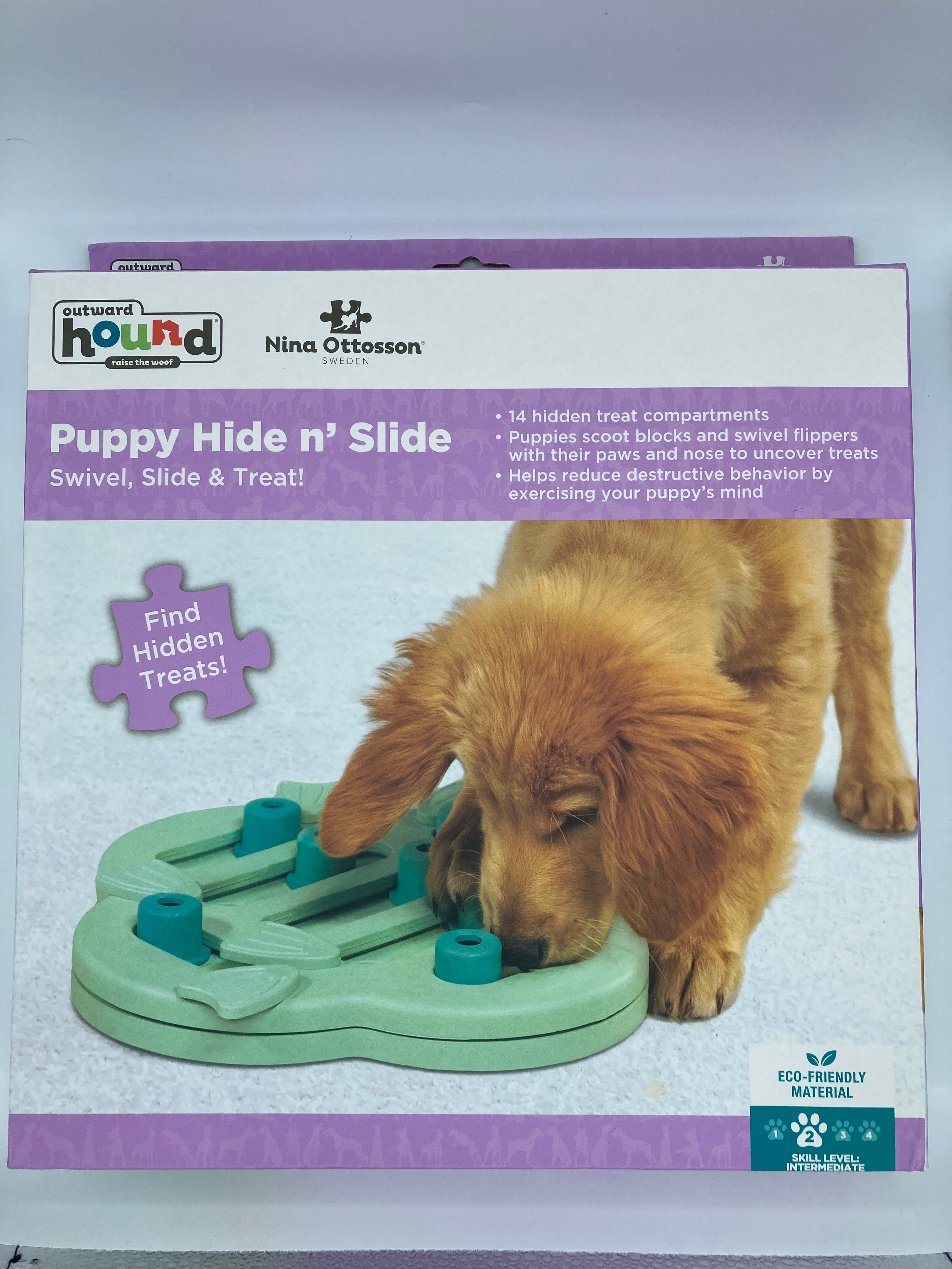 Outward Hound Puppy Hide N' Slide Interactive Treat Puzzle Green Dog Toy